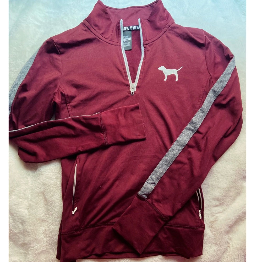 half zip pink jacket